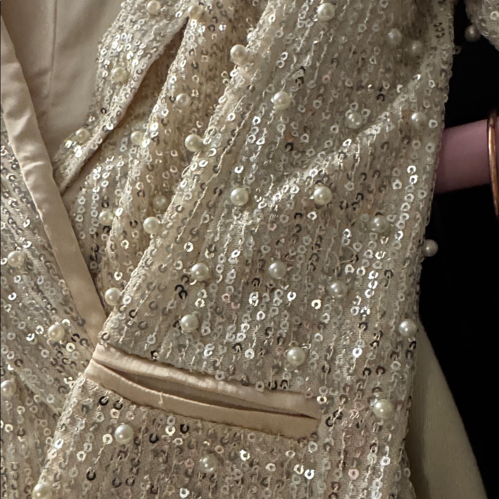Mable Anthropolgie Women's Sparkling Sequin Blazer - Cream - Picture 4 of 7